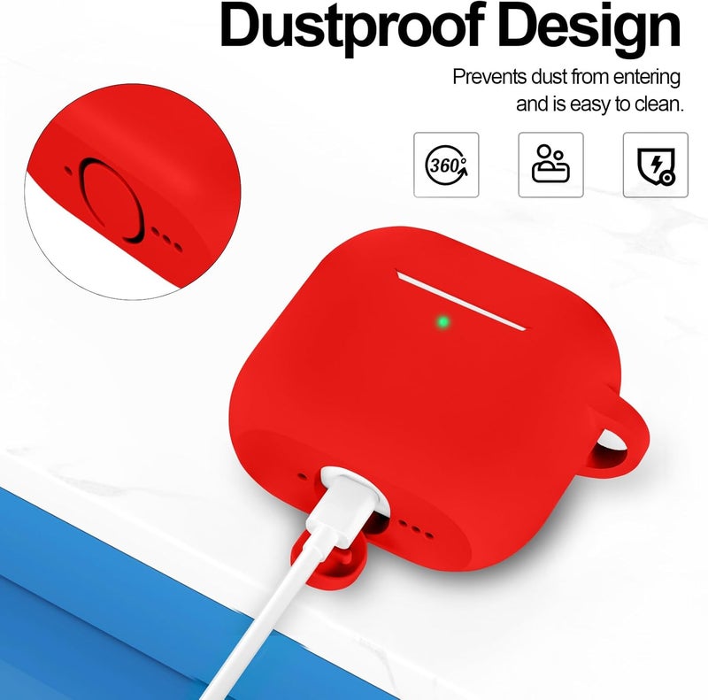ATUAT غطاء متوافق مع AirPods 4، ملحقات جلد سيليكون واقية مع سلسلة مفاتيح للنساء والرجال لغطاء Apple AirPods الجيل الرابع (2024)، LED أمامي مرئي، أحمر - Image 4
